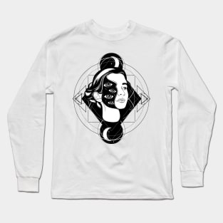 White and Grey Gothic Girl Long Sleeve T-Shirt